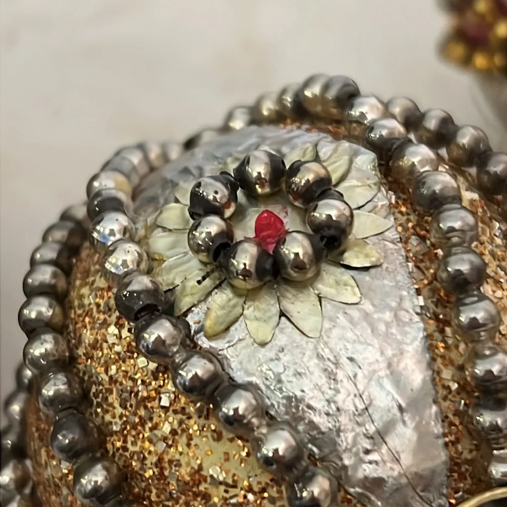 Vintage Mercury glass Beaded Sequined Christmas Ornaments Set balls